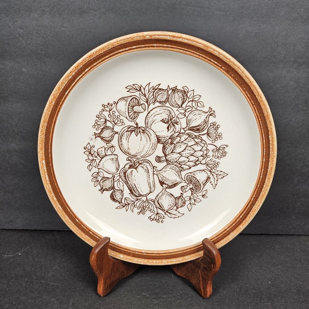 Set Of 5 Perma Stone Vegetable Garden Dinner Plates Vintage 10.5" Brown Harvest